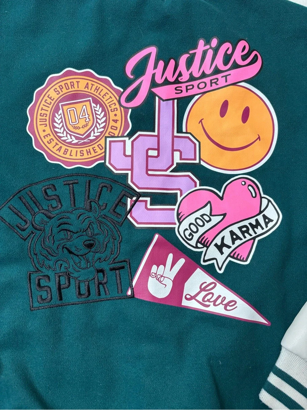 Justice  Boots Green & White Varsity Jacket for Kids